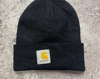 Vintage Carhartt Black Knit Beanie Hat USA Made One Size