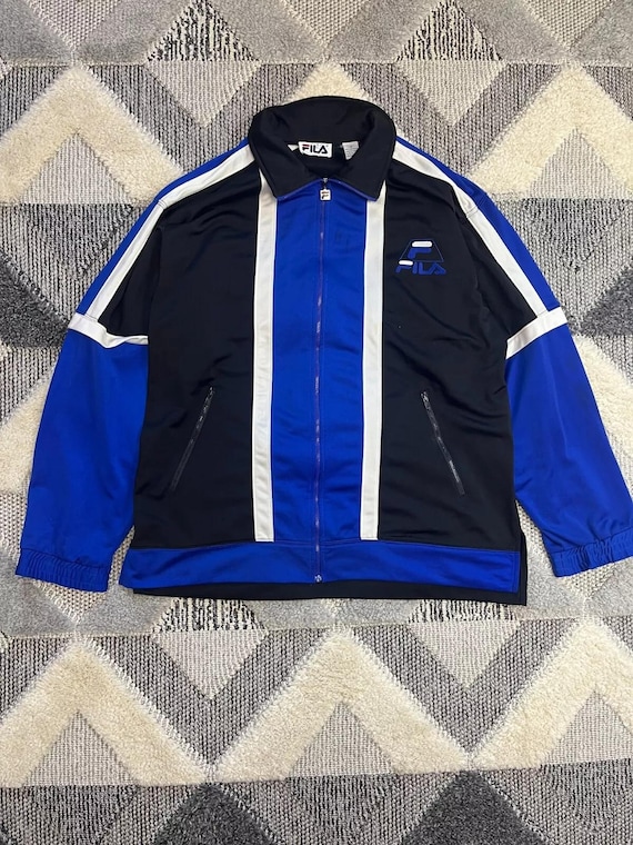 FILA Vintage Rare Big Logo Zip Sweatshirt Large Black