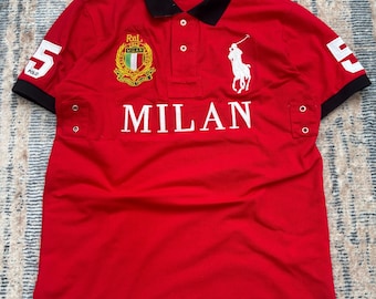 Koszulka polo Vintage Polo Ralph Lauren Milan w kolorze czerwonym • Duże logo Pony • Naszywka z herbem • Klasyczny krój Streetwear Y2K