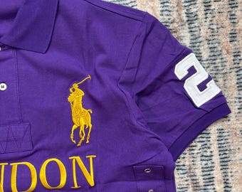 Vintage Polo Ralph Lauren London Polo Shirt Purple Gold Crest