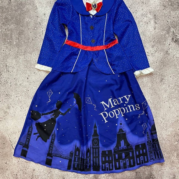 8 años. Vestido de niña, disfraz de Mary Poppins, vestido de Halloween, vestido de Mary Poppins, vestido de mujer, estampado de Mary Poppins, cosplay, vestido elegante azul, ropa de Halloween