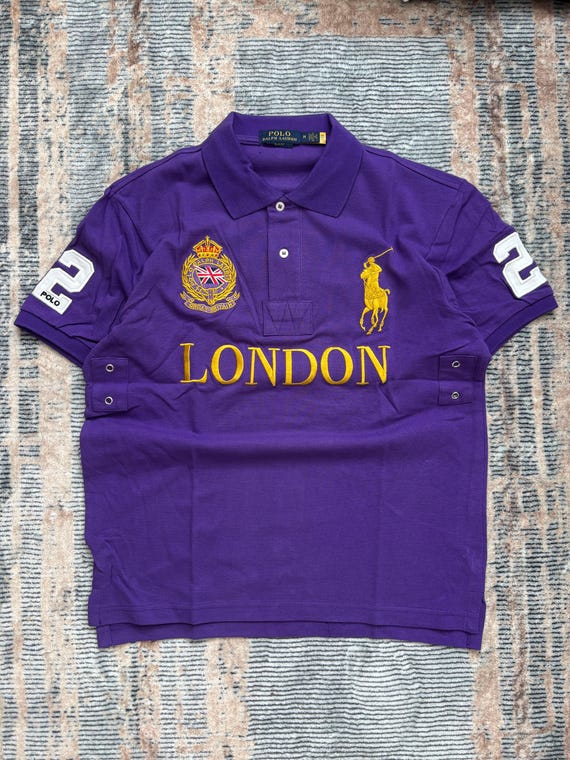 Polo Ralph Lauren ポロシャツ LONDON パープル Vintage Polo Ralph Lauren London Polo Shirt Purple Gold Crest