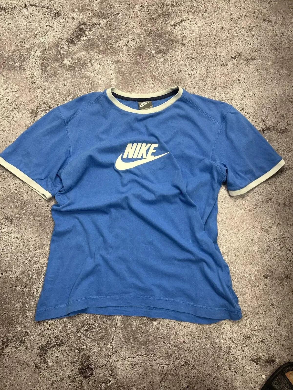 ヴィンテージ ナイキ ビッグ ロゴ スウッシュ ブルー Tシャツ XS 