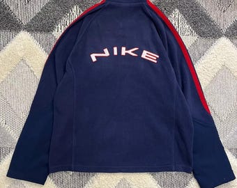 Nike Hoodie Zip Jumper Sweatshirt 00s Vintage Jacket Faux Leather