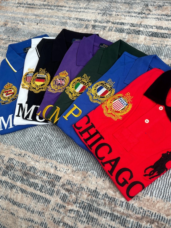 Vintage Polo Ralph Lauren Big Pony Polo Shirt Blue City Edition Crest Logo Men