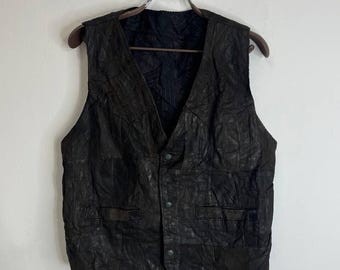 Vintage zwart leren vest met patchwork klassieke westernstijl maat M