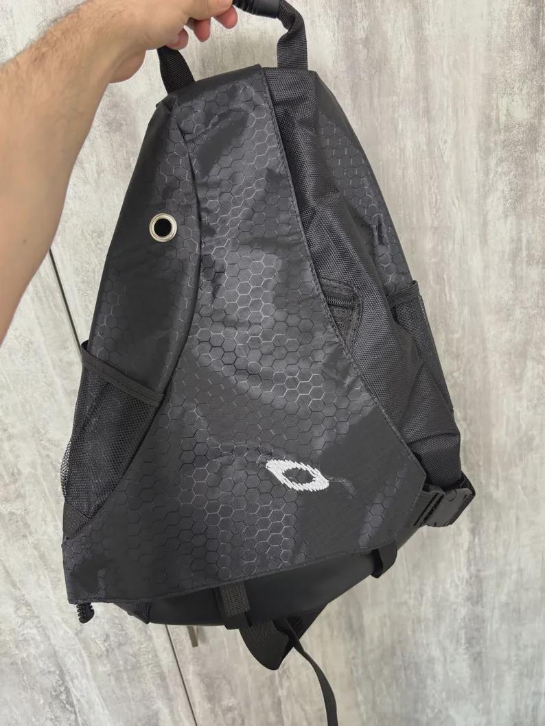 Vintage Oakley Style Hex Grid Sling Backpack Black Red Yellow