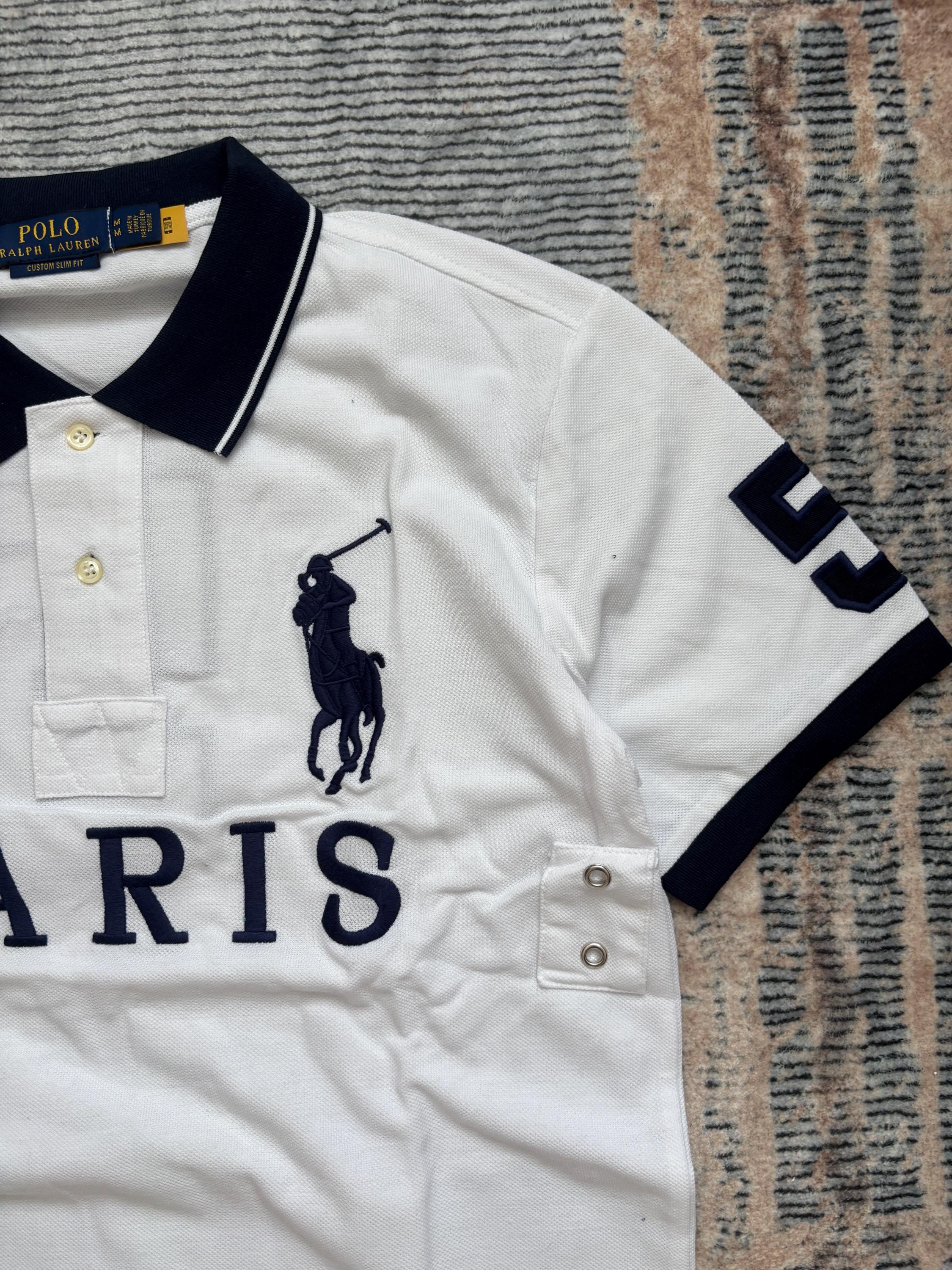 Vintage Polo Ralph Lauren Paris Polo Shirt White Navy Gold Crest