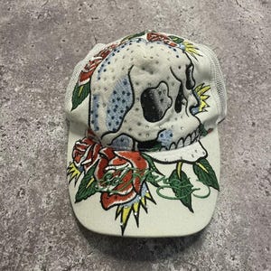 Vintage Ed buy Hardy tattoo Christian Audigier mesh hat skulls roses deadstock