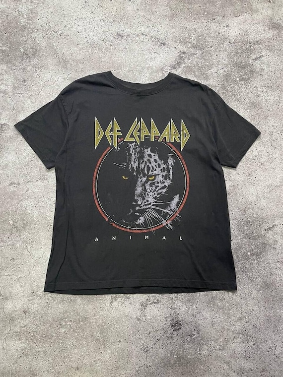 Vintage Def Leppard Band T-shirt Black Leopard Graphic Cotton Size