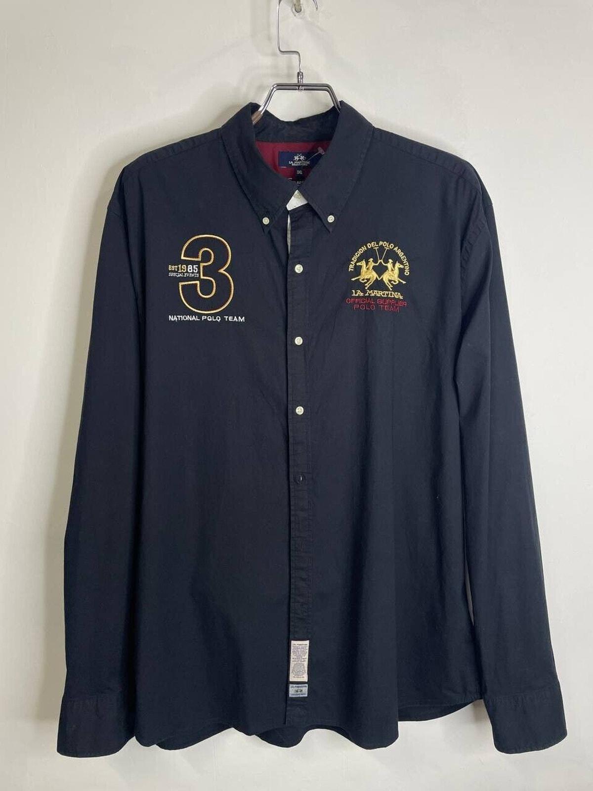 LA MARTINA ラガーシャツ 刺繍 ブラック XL Vintage La Martina Black Shirt Polo Team Embroidered Logo Long