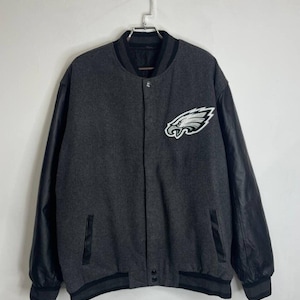 Vintage Philadelphia Eagles Varsity Jacket Wool & Leather 2XL Gray Black NFL