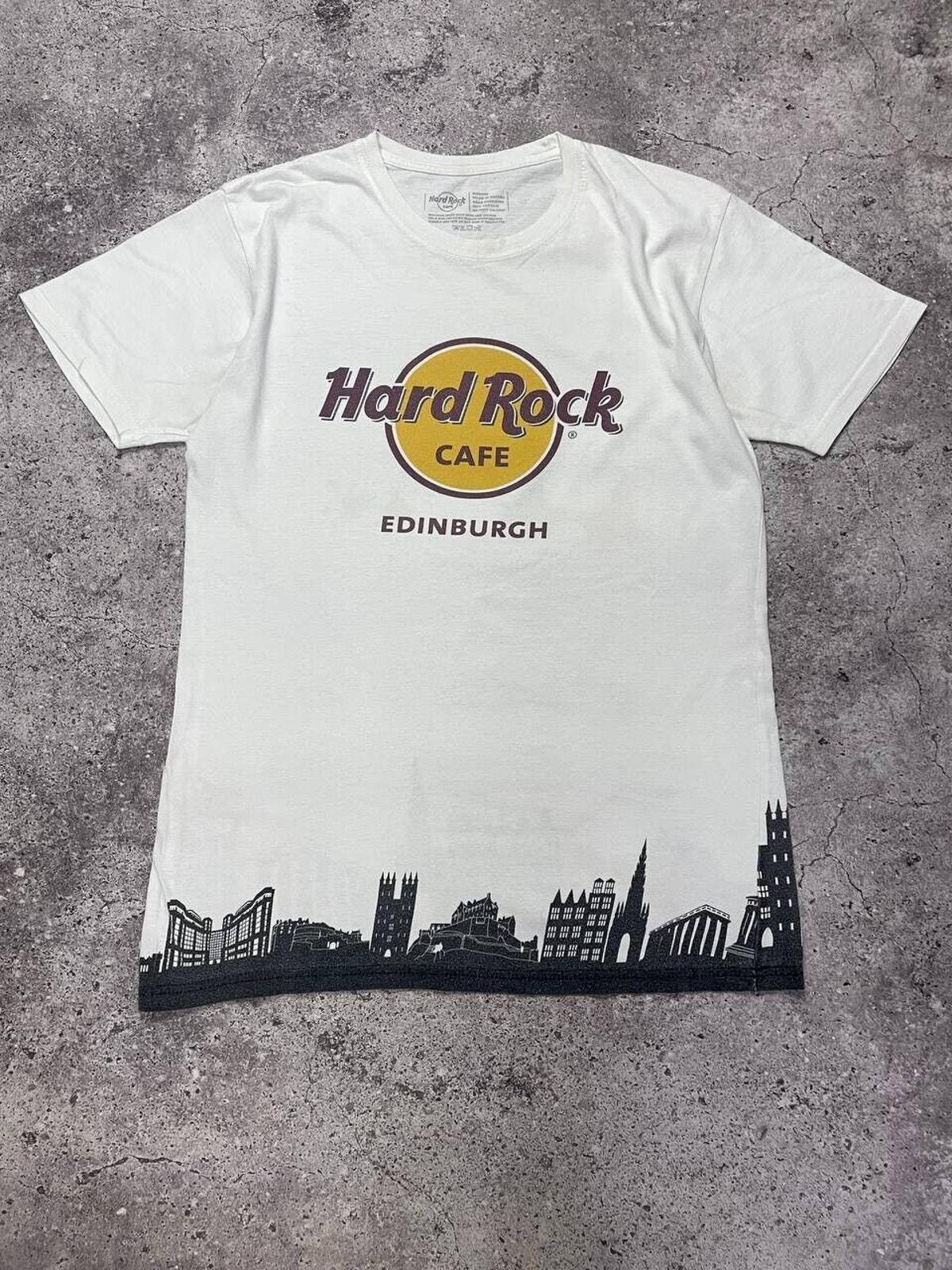 Vintage Hard Rock Cafe Edinburgh T-shirt S White Skyline Print