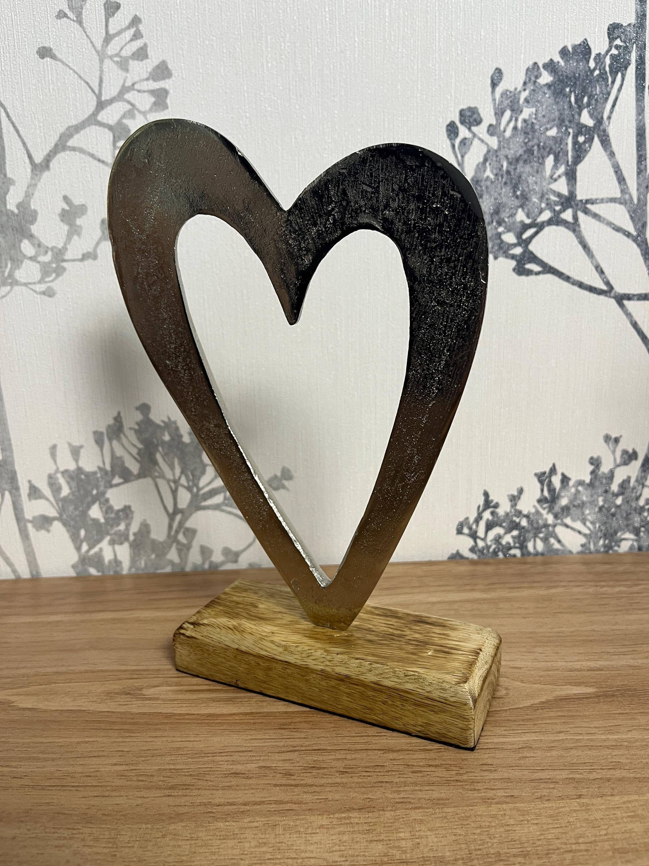 Figura Decorativa Corazón De Madera Y Metal - 21x16x6 Cm, Regalo Para Bodas, San Valentín O Cumpleaños