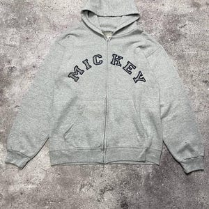 Sudadera con capucha vintage Walt Disney World Mickey Mouse gris con cremallera completa M imagen 1