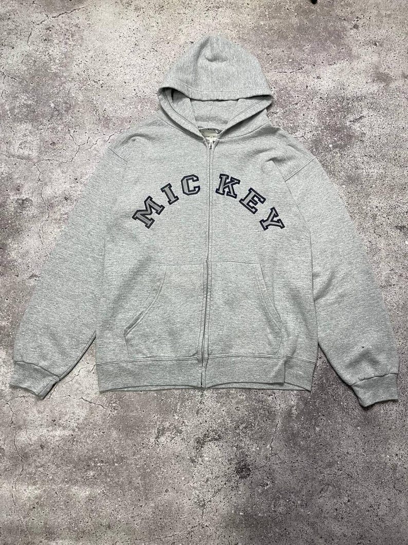 Sudadera con capucha vintage Walt Disney World Mickey Mouse gris con cremallera completa M imagen 1