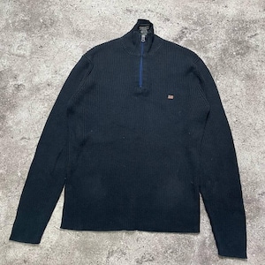 Vintage Polo Jeans Ralph Lauren Half-Zip Sweater Black Knit Cotton Size L