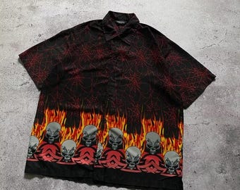Vintage Crazy Y2K Flame Skull Button up Shirt Like JNCO - Etsy