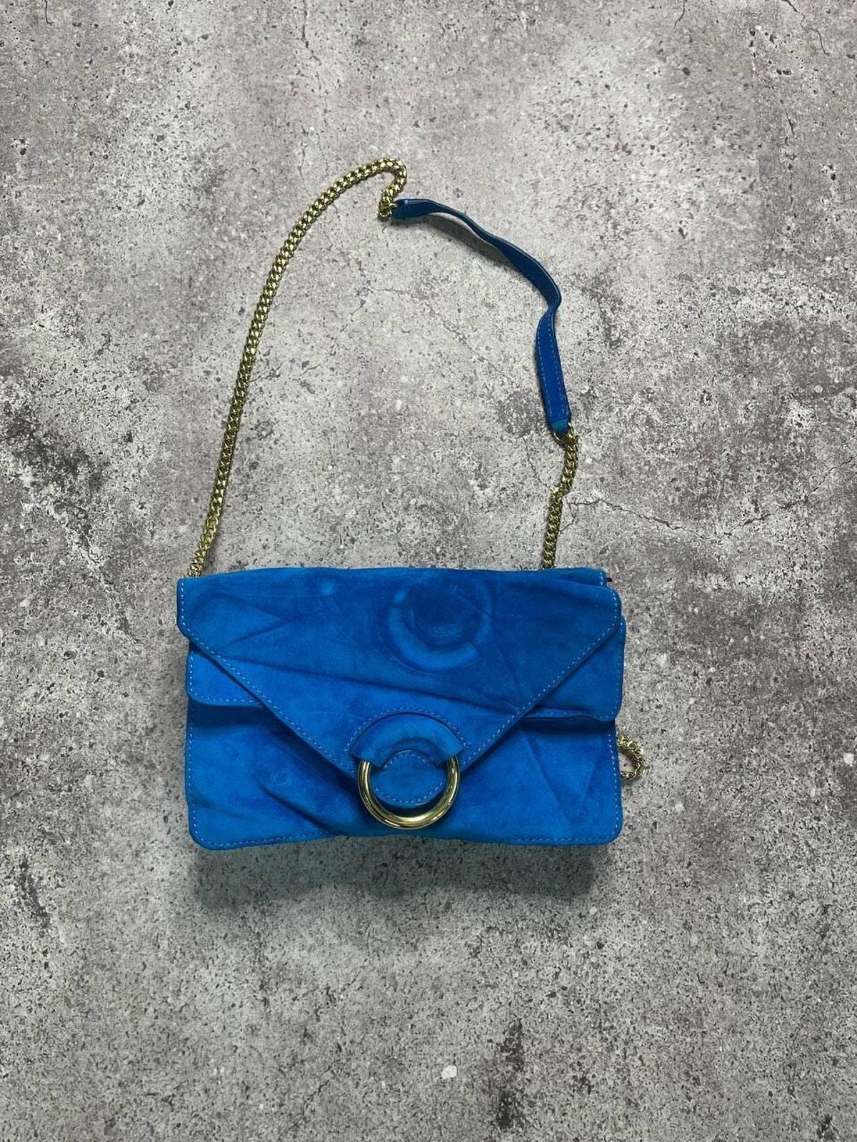 Vintage Banana Republic Suede Leather Chain Shoulder Bag Blue Y2K