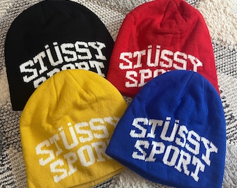帽子 old stussy logo acryl beanie Vintage Stussy Striped Pom Beanie - Acrylic Cotton Blend - Etsy