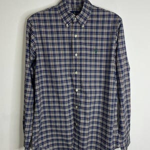 Vintage Ralph Lauren Plaid Shirt Button Down Custom Fit Stretch Cotton M