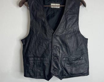 Vintage zwart leren vest Simply Tops in westerse stijl, maat S