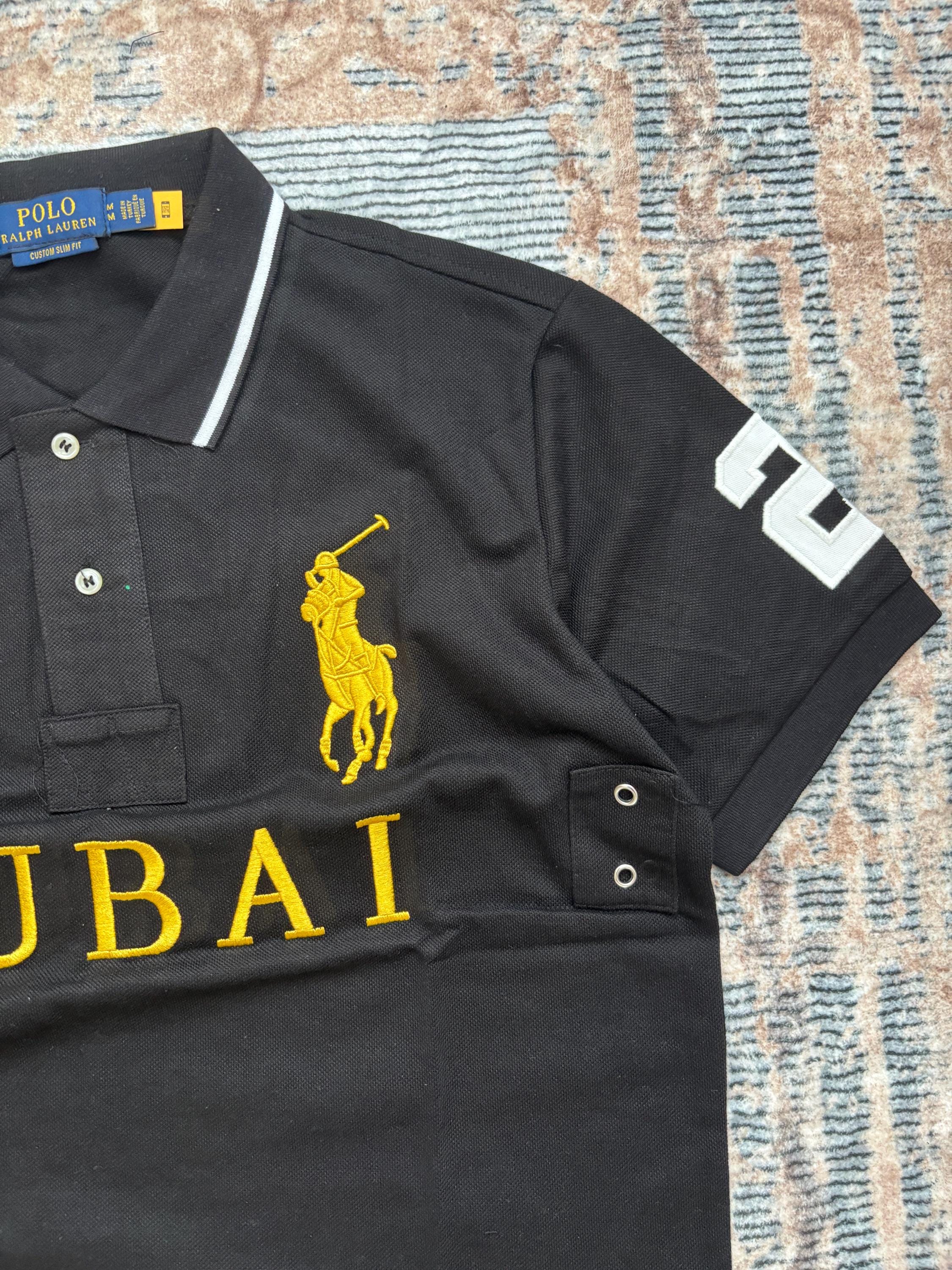 Vintage Polo Ralph Lauren Dubai Polo Shirt Black Gold Crest