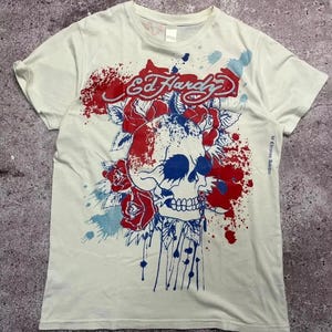 Ed Hardy By Christian Audigier T Shirt White Skull Blood