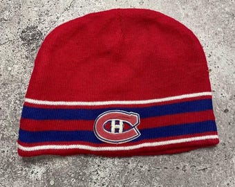 Vintage Montreal Canadiens Red Blue Knit Beanie NHL Winter Hat One Size
