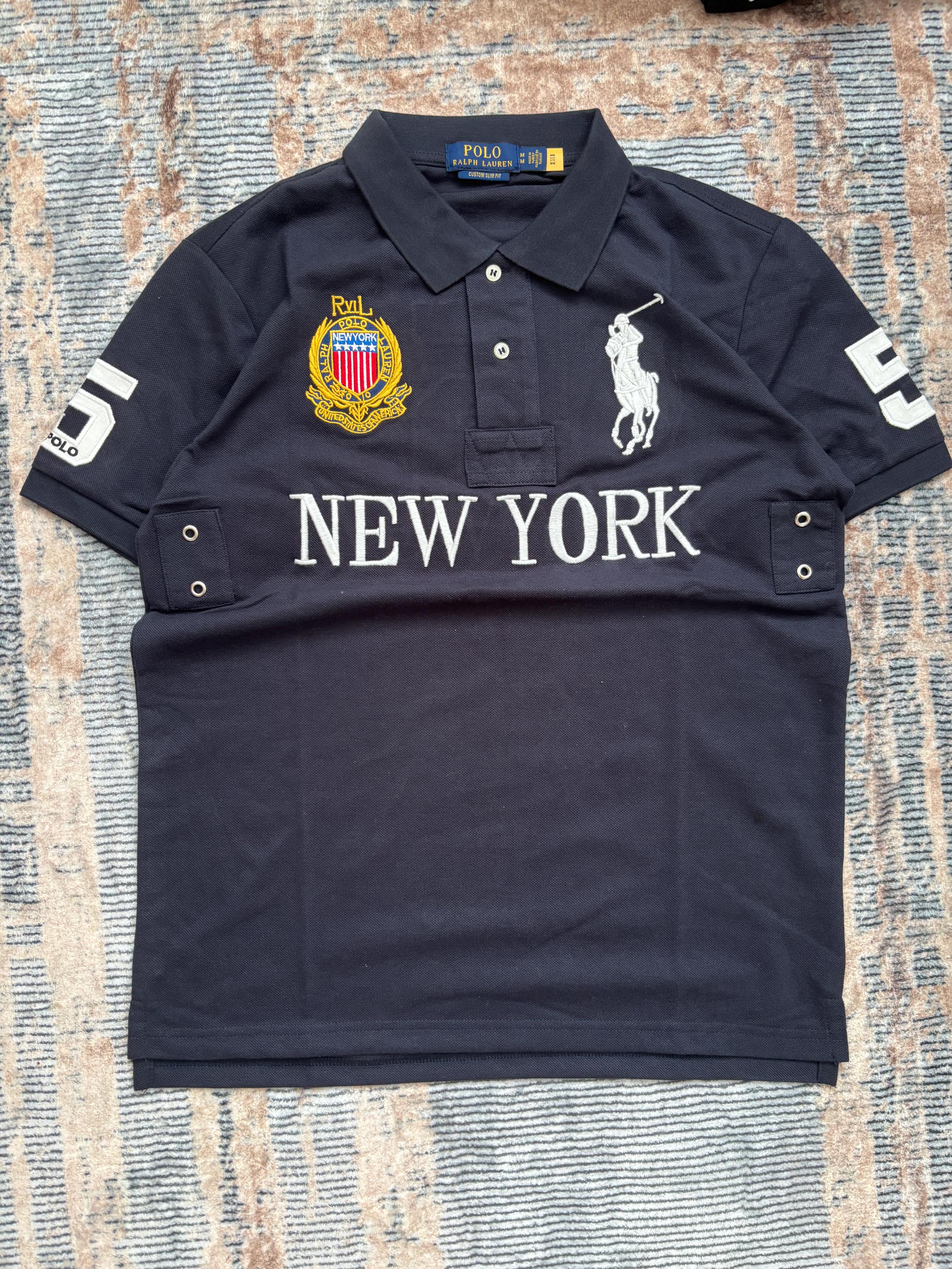 超希少 Polo Ralph Lauren New York y2k swag Vintage Polo Ralph Lauren New York Polo Shirt Navy Gold Crest