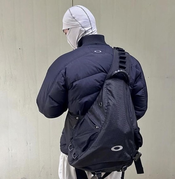 Vintage Oakley Style Hex Grid Sling Backpack Black Red Yellow