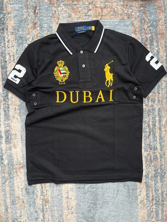 Vintage Polo Ralph Lauren Dubai Polo Shirt Black Gold Crest