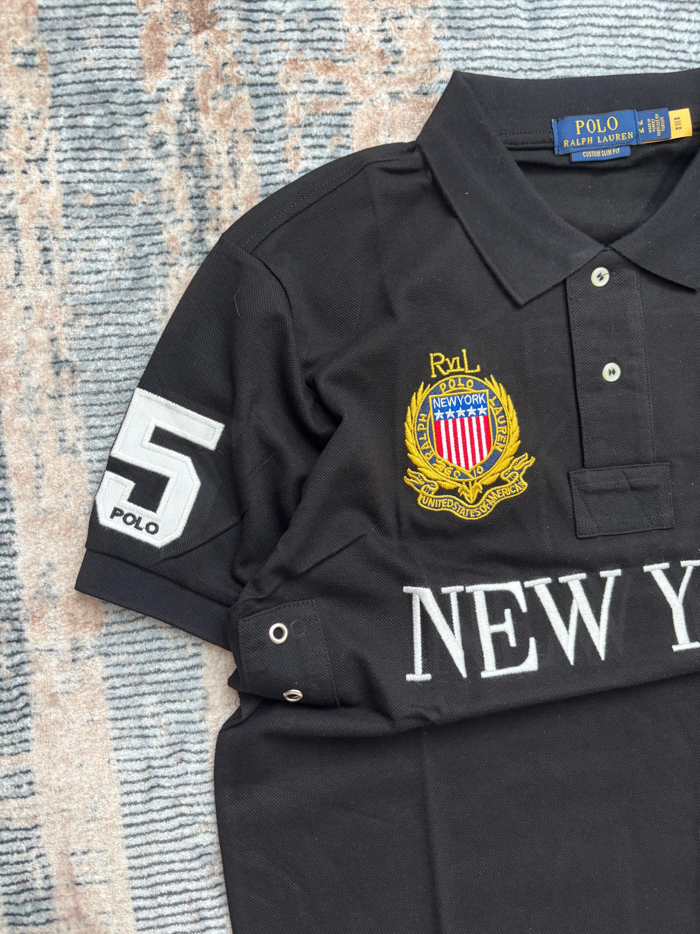 Vintage Polo Ralph Lauren New York Polo Shirt Navy Gold Crest