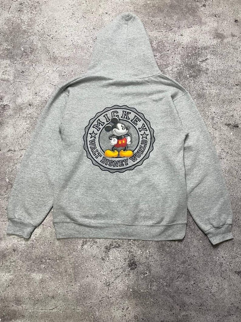 Sudadera con capucha vintage Walt Disney World Mickey Mouse gris con cremallera completa M imagen 3