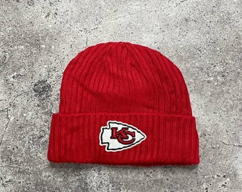 Vintage Kansas City Chiefs NFL Beanie Red Knit Hat New Era