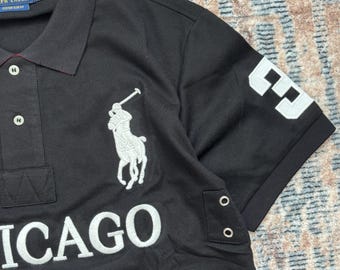 Vintage Polo Ralph Lauren Chicago Polo Shirt Black Gold Crest