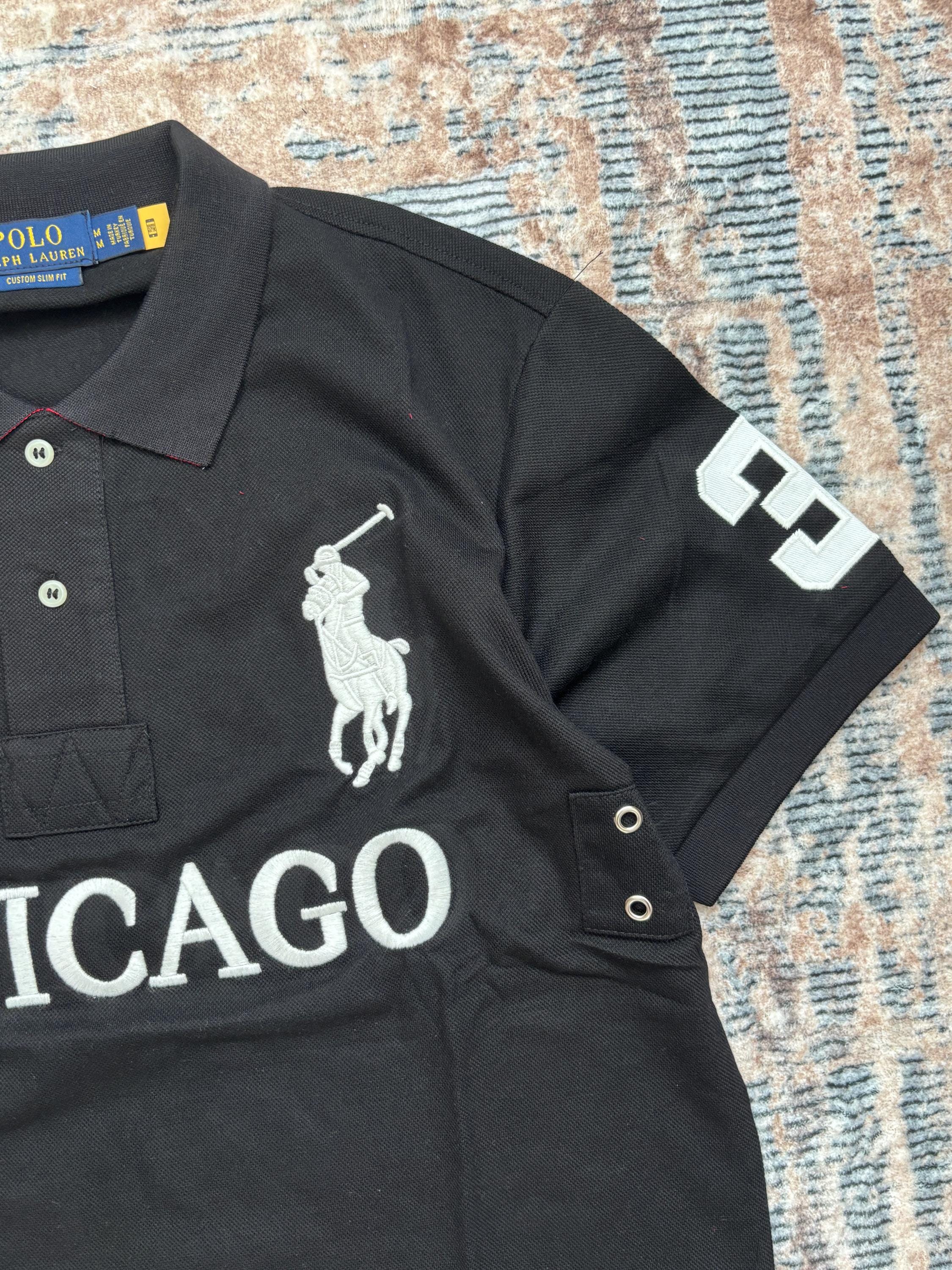 Vintage Polo Ralph Lauren Chicago Polo Shirt Black Gold Crest