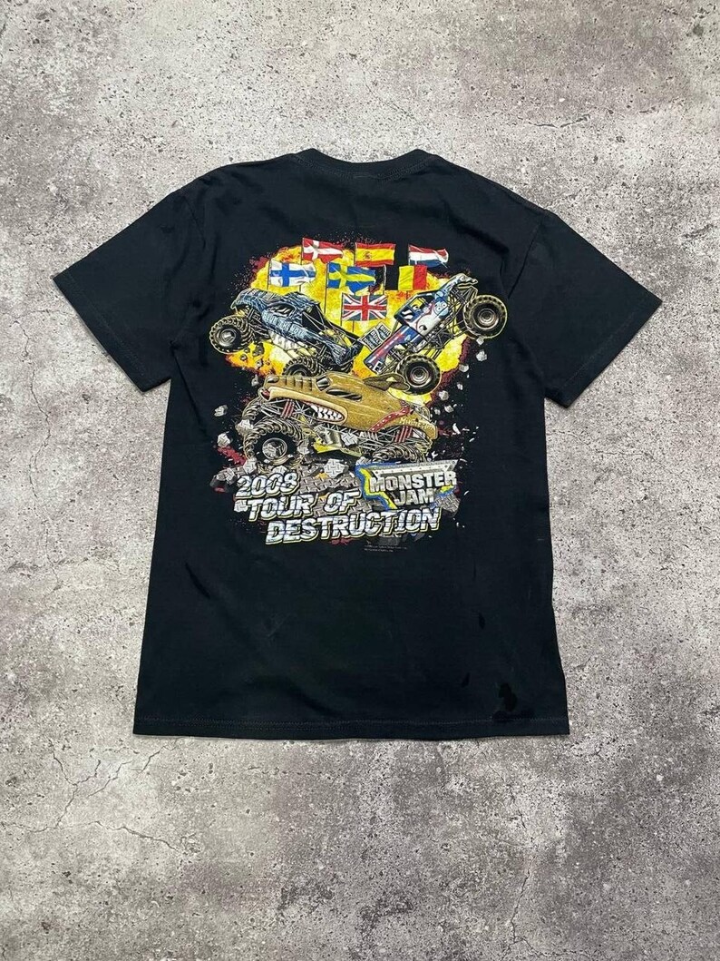 Koszulka Vintage Monster Jam Europe Tour T-Shirt z grafiką w kolorze czarnym, dwustronna, rozmiar S zdjęcie 2