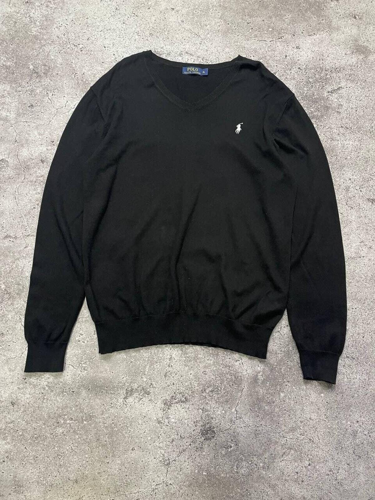 Vintage Polo Ralph Lauren Black V-neck Knit Sweater White Pony