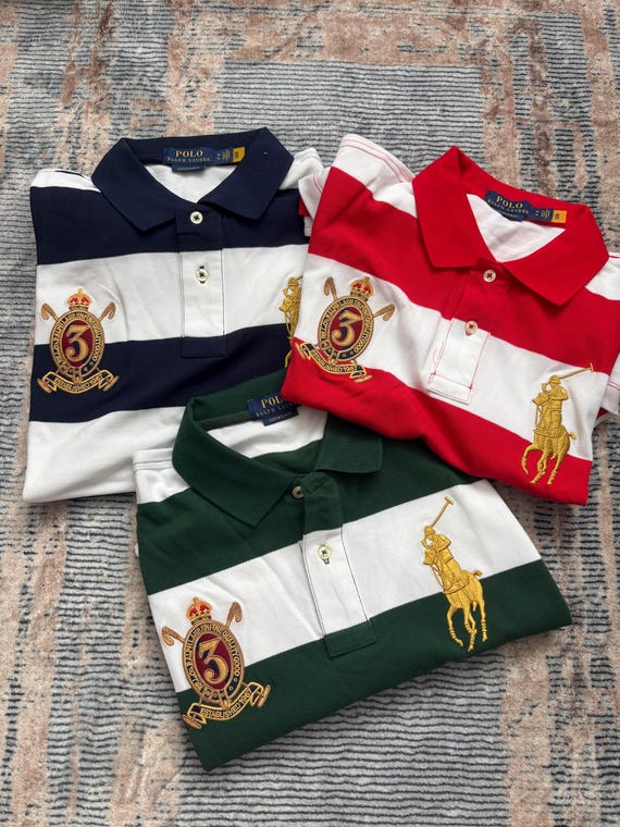 Vintage Polo Ralph Lauren Rugby Polo Shirts Navy/Red/Green Crest Embroidered