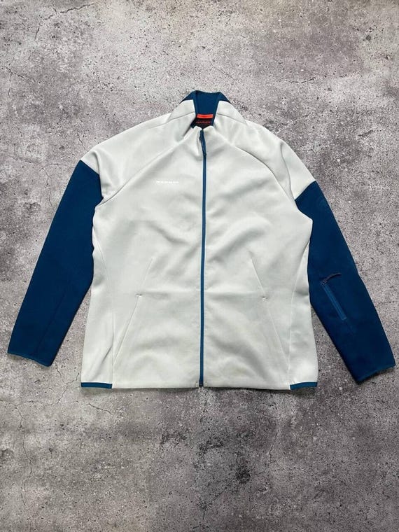 Vintage Mammut White Blue Full Zip Jacket Fleece Outdoor Hiking - Main Image