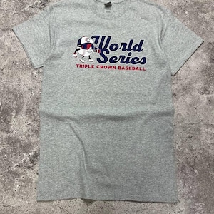Koszulka Vintage Triple Crown Baseball World Series w kolorze szarym w stylu lat 90. z kreskówek