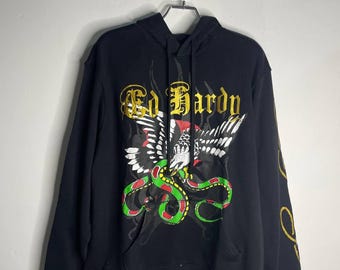 Felpa con cappuccio vintage Ed Hardy Love Kill Slowly Skull Tattoo Y2K Black Eagle Snake Avant Garde Streetwear
