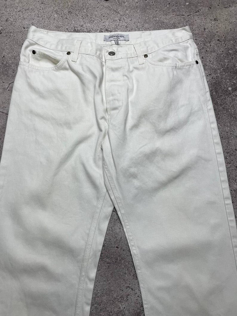 Vintage Yves Saint Laurent White Jeans Size XL Made in Italy Cotton Pants 52 image 2