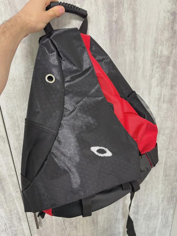 Vintage Oakley Style Hex Grid Sling Backpack Black Red Yellow