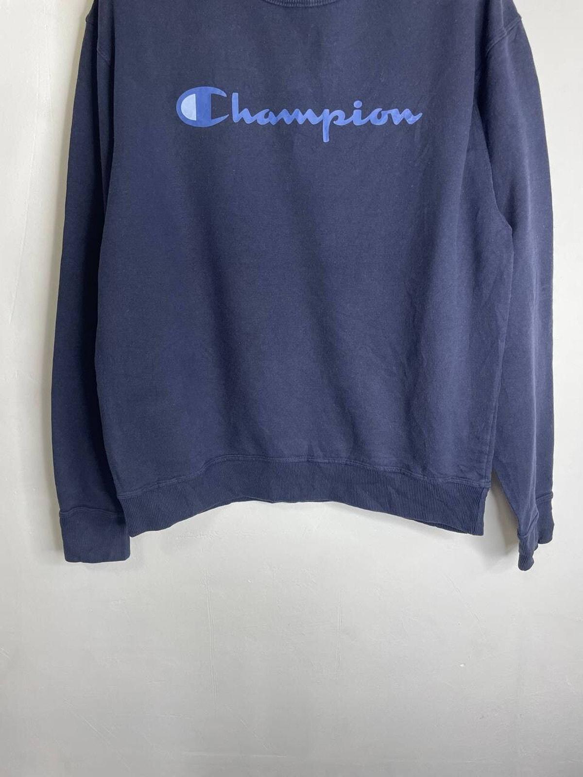 Vintage Champion Navy Blue Sweatshirt L Big Logo Embroidered
