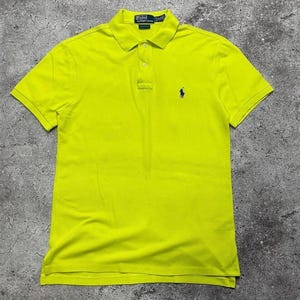 Vintage Ralph Lauren Polo Shirt Slim Fit Neon Yellow Embroidered