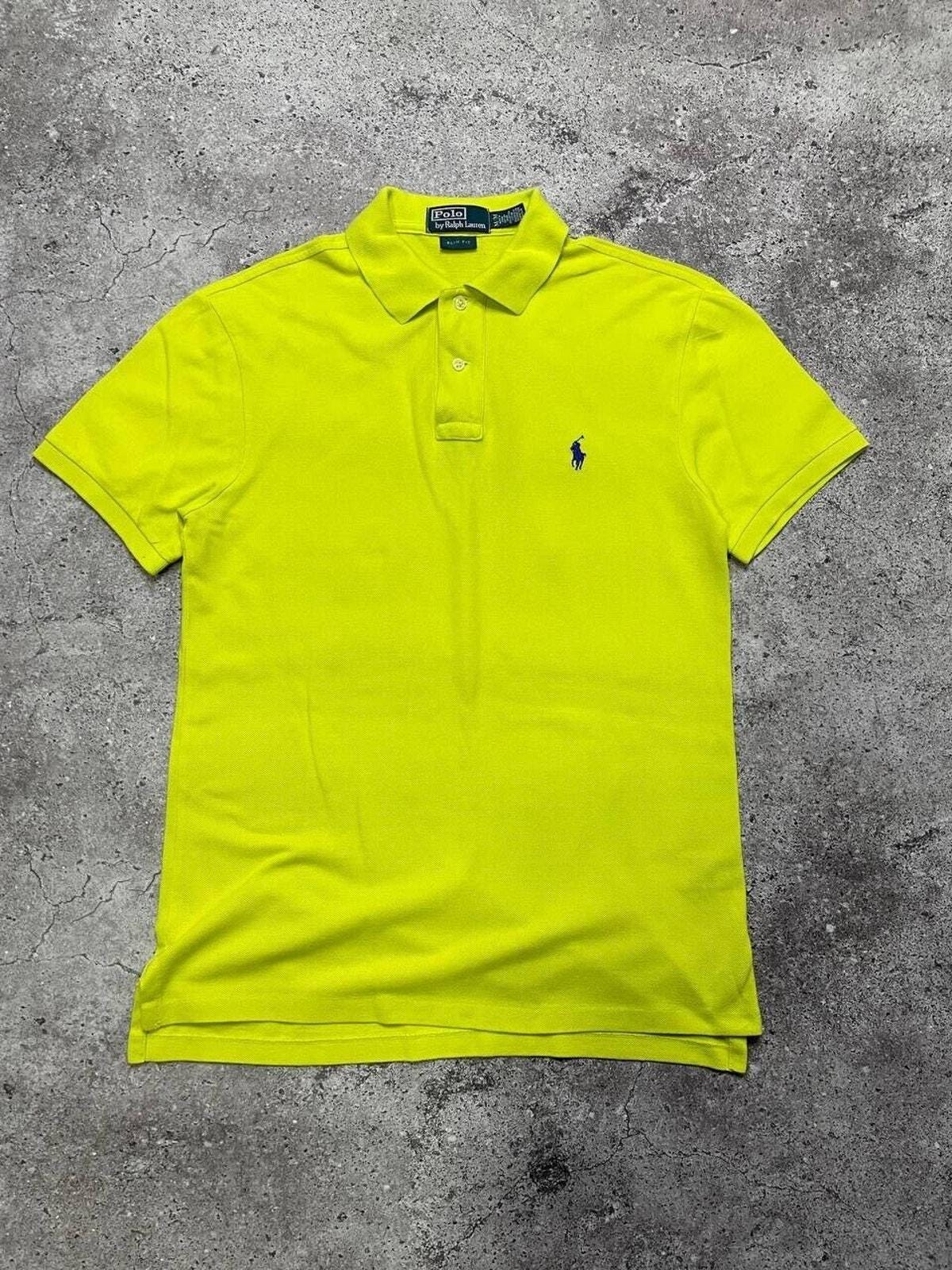 Vintage Ralph Lauren Polo Shirt Slim Fit Neon Yellow Embroidered