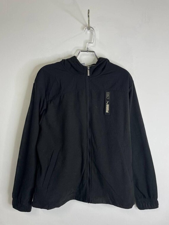 Puma, Vintage Puma Black Hooded Softshell Jacket Fleece Lined Size XL