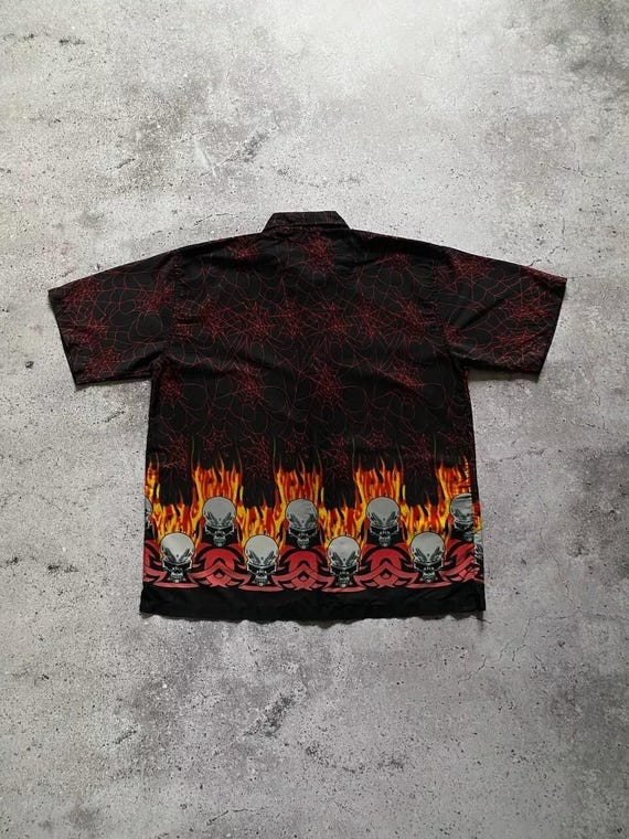 Vintage Crazy Y2K Flame Skull Button up Shirt Like JNCO - Etsy